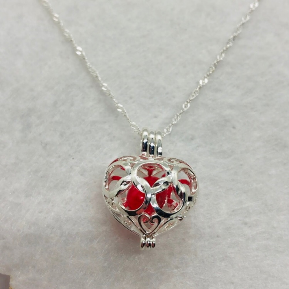 New Silver Heart Pearl Cage Charm Silver Chain.